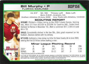 2004 Bowman Draft Picks & Prospects - Futures Game Jersey Relics #BDP156 Bill Murphy Back