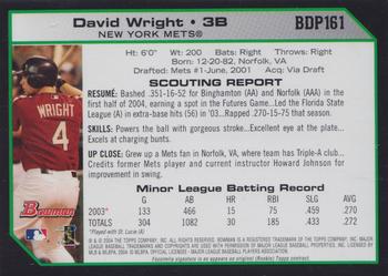 2004 Bowman Draft Picks & Prospects - Futures Game Jersey Relics #BDP161 David Wright Back