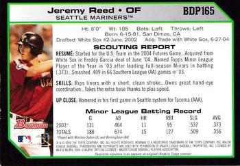 2004 Bowman Draft Picks & Prospects - Futures Game Jersey Relics #BDP165 Jeremy Reed Back