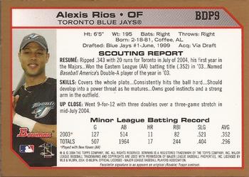 2004 Bowman Draft Picks & Prospects - Gold #BDP9 Alex Rios Back