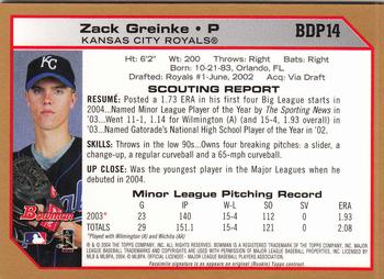 2004 Bowman Draft Picks & Prospects - Gold #BDP14 Zack Greinke Back
