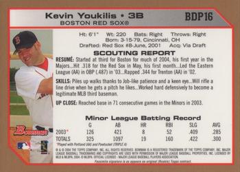 2004 Bowman Draft Picks & Prospects - Gold #BDP16 Kevin Youkilis Back