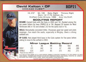 2004 Bowman Draft Picks & Prospects - Gold #BDP21 David Kelton Back
