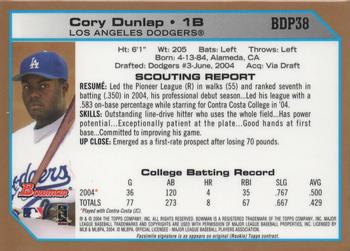 2004 Bowman Draft Picks & Prospects - Gold #BDP38 Cory Dunlap Back