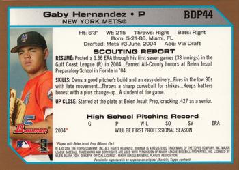 2004 Bowman Draft Picks & Prospects - Gold #BDP44 Gaby Hernandez Back