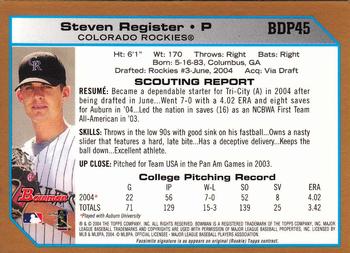 2004 Bowman Draft Picks & Prospects - Gold #BDP45 Steven Register Back