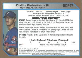 2004 Bowman Draft Picks & Prospects - Gold #BDP47 Collin Balester Back