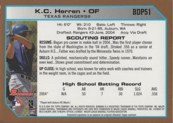 2004 Bowman Draft Picks & Prospects - Gold #BDP51 K.C. Herren Back