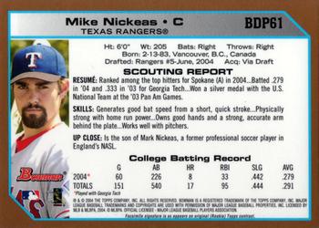 2004 Bowman Draft Picks & Prospects - Gold #BDP61 Mike Nickeas Back