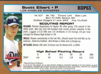 2004 Bowman Draft Picks & Prospects - Gold #BDP63 Scott Elbert Back