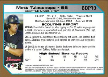 2004 Bowman Draft Picks & Prospects - Gold #BDP79 Matt Tuiasosopo Back