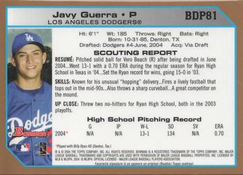 2004 Bowman Draft Picks & Prospects - Gold #BDP81 Javy Guerra Back