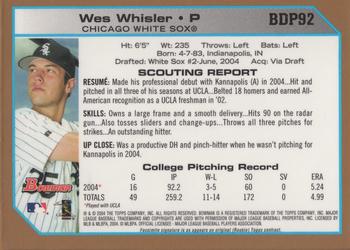 2004 Bowman Draft Picks & Prospects - Gold #BDP92 Wes Whisler Back