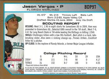 2004 Bowman Draft Picks & Prospects - Gold #BDP97 Jason Vargas Back