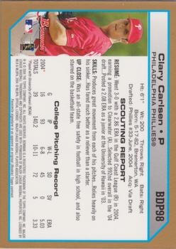 2004 Bowman Draft Picks & Prospects - Gold #BDP98 Clary Carlsen Back