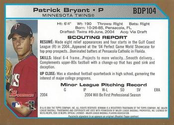 2004 Bowman Draft Picks & Prospects - Gold #BDP104 Pat Bryant Back