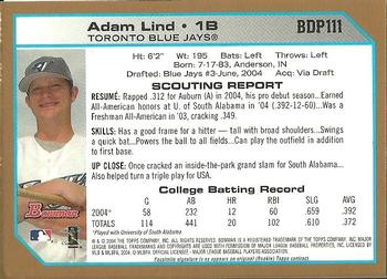 2004 Bowman Draft Picks & Prospects - Gold #BDP111 Adam Lind Back