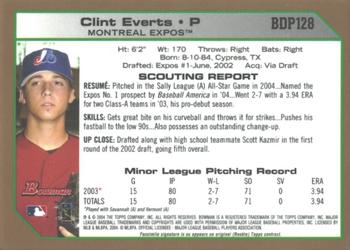 2004 Bowman Draft Picks & Prospects - Gold #BDP128 Clint Everts Back