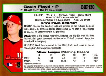 2004 Bowman Draft Picks & Prospects - Gold #BDP130 Gavin Floyd Back