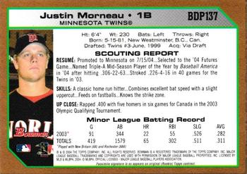 2004 Bowman Draft Picks & Prospects - Gold #BDP137 Justin Morneau Back