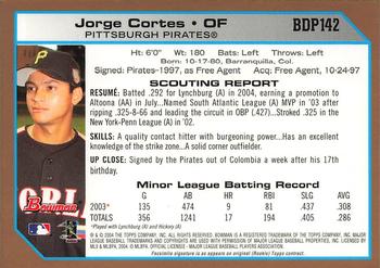 2004 Bowman Draft Picks & Prospects - Gold #BDP142 Jorge Cortes Back