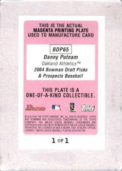 2004 Bowman Draft Picks & Prospects - Printing Plates Magenta #65 Danny Putnam Back