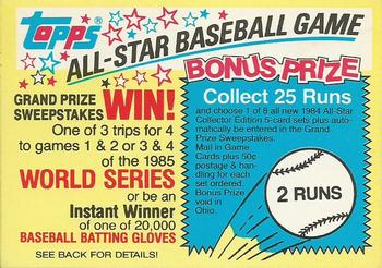1984 Topps - All-Star Baseball Game Sweepstakes #NNO 2 Runs Front