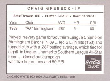 1990 Coca-Cola Chicago White Sox #NNO Craig Grebeck Back