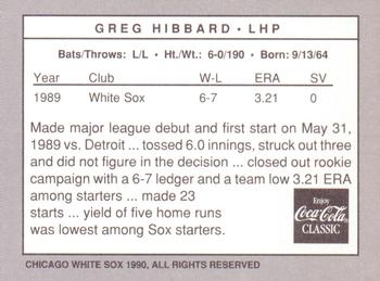 1990 Coca-Cola Chicago White Sox #NNO Greg Hibbard Back