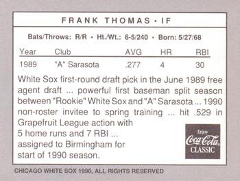 1990 Coca-Cola Chicago White Sox #NNO Frank Thomas Back