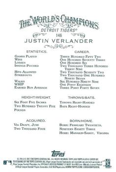 2017 Topps Allen & Ginter X #146 Justin Verlander Back