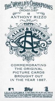 2017 Topps Allen & Ginter X - Mini #44 Anthony Rizzo Back