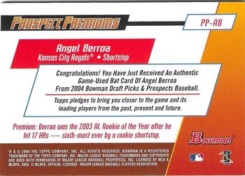 2004 Bowman Draft Picks & Prospects - Prospect Premiums Relics #PP-AB Angel Berroa Back