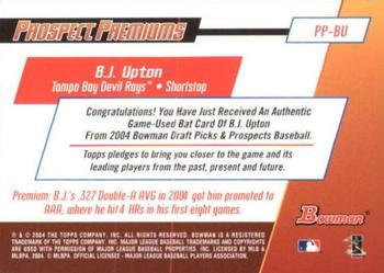 2004 Bowman Draft Picks & Prospects - Prospect Premiums Relics #PP-BU B.J. Upton Back