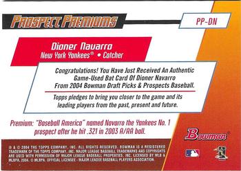 2004 Bowman Draft Picks & Prospects - Prospect Premiums Relics #PP-DN Dioner Navarro Back