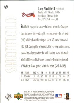 2002 SP Authentic #49 Gary Sheffield Back