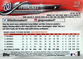 2018 Topps #113 Gio Gonzalez Back