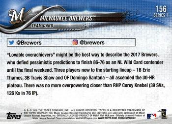 2018 Topps #156 Milwaukee Brewers Back