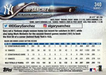 2018 Topps #340 Gary Sanchez Back