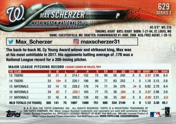 2018 Topps #629 Max Scherzer Back