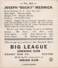 1977 Dover Publications Classic Baseball Cards Reprints #262 Joe Medwick Back