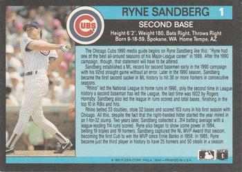 1991 Fleer - '91 Fleer All-Star Team #1 Ryne Sandberg Back