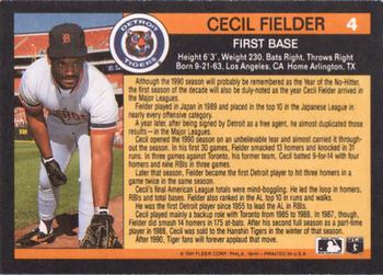 1991 Fleer - '91 Fleer All-Star Team #4 Cecil Fielder Back