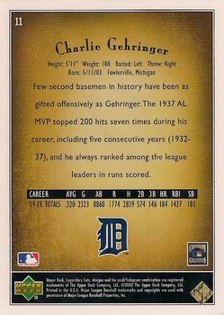 2002 SP Legendary Cuts #11 Charlie Gehringer Back
