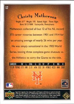 2002 SP Legendary Cuts #12 Christy Mathewson Back