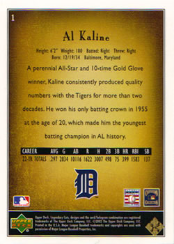 2002 SP Legendary Cuts #1 Al Kaline Back