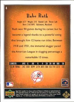 2002 SP Legendary Cuts #4 Babe Ruth Back