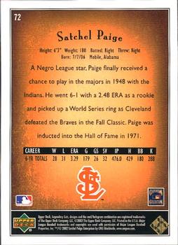 2002 SP Legendary Cuts #72 Satchel Paige Back