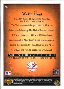 2002 SP Legendary Cuts #86 Waite Hoyt Back