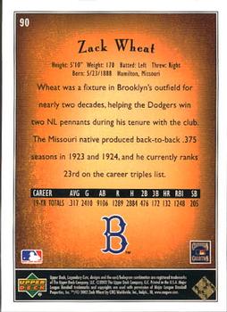 2002 SP Legendary Cuts #90 Zack Wheat Back
